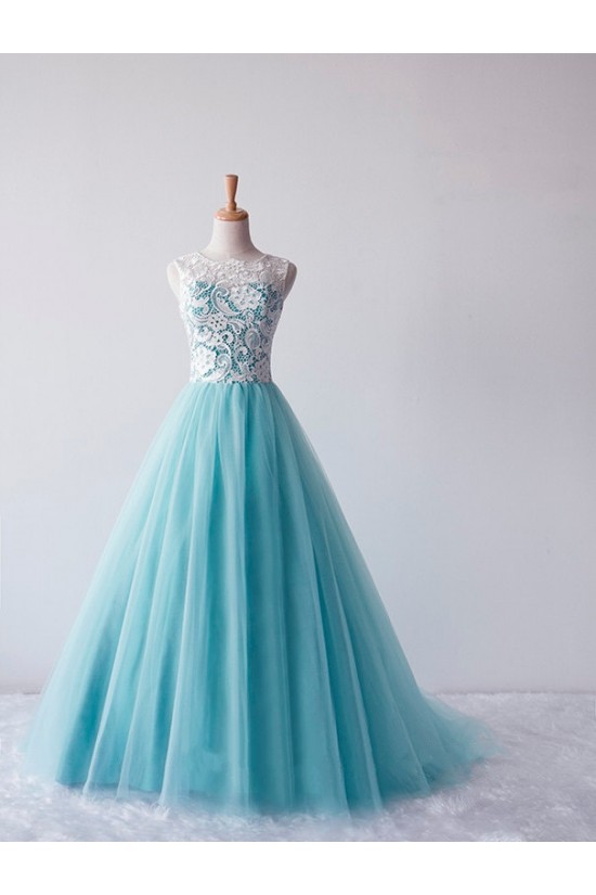 A-Line Lace and Tulle Long Prom Evening Formal Dresses ED011601