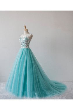 A-Line Lace and Tulle Long Prom Evening Formal Dresses ED011601