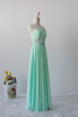 A-Line Sweetheart Beaded Mint Green Long Chiffon Prom Evening Formal Dresses ED011602