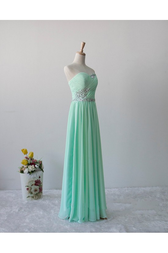 A-Line Sweetheart Beaded Mint Green Long Chiffon Prom Evening Formal Dresses ED011602
