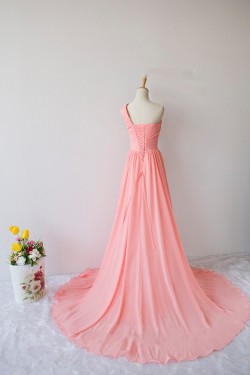 A-Line One-Shoulder Beaded Long Chiffon Prom Evening Formal Dresses ED011604