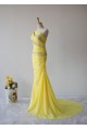Elegant Beaded One-Shoulder Long Yellow Chiffon Prom Evening Formal Dresses ED011605