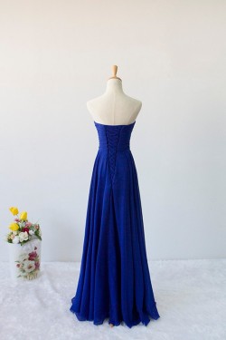 A-Line Sweetheart Beaded Long Blue Chiffon Prom Evening Formal Dresses ED011606