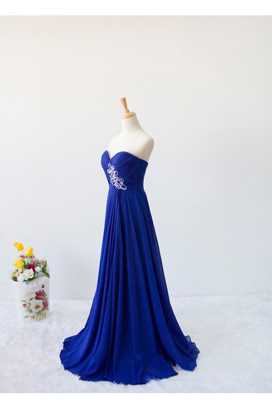 A-Line Sweetheart Beaded Long Blue Chiffon Prom Evening Formal Dresses ED011606