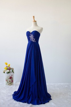 A-Line Sweetheart Beaded Long Blue Chiffon Prom Evening Formal Dresses ED011606