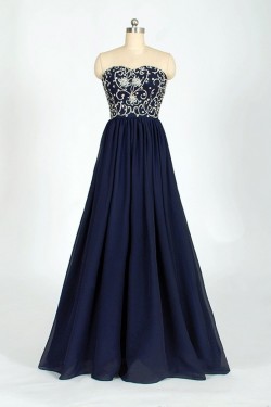 A-Line Sweetheart Beaded Long Chiffon Prom Evening Formal Dresses ED011607