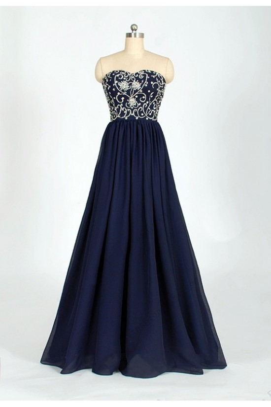 A-Line Sweetheart Beaded Long Chiffon Prom Evening Formal Dresses ED011607