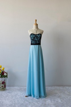 A-Line Strapless Lace and Chiffon Long Prom Evening Formal Dresses ED011608