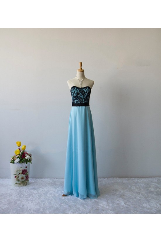 A-Line Strapless Lace and Chiffon Long Prom Evening Formal Dresses ED011608