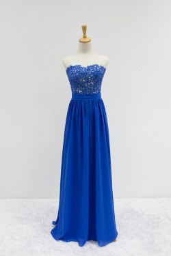 A-Line Strapless Beaded Applique and Chiffon Long Prom Evening Formal Dresses ED011609