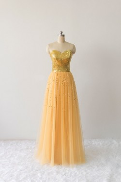 A-Line Sweetheart Sequin and Tulle Long Prom Evening Formal Dresses ED011611