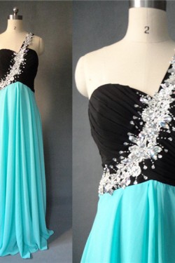 A-Line One-Shoulder Long Chiffon Prom Evening Formal Dresses ED011612