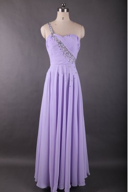 A-Line One-Shoulder Lilac Long Chiffon Prom Evening Formal Dresses ED011613