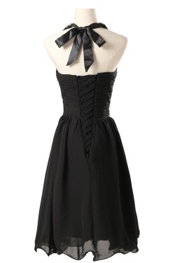 A-Line Beaded Short Black Chiffon Prom Evening Bridesmaid Dresses ED011618