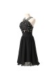 A-Line Beaded Short Black Chiffon Prom Evening Bridesmaid Dresses ED011618