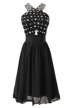 A-Line Beaded Short Black Chiffon Prom Evening Bridesmaid Dresses ED011618