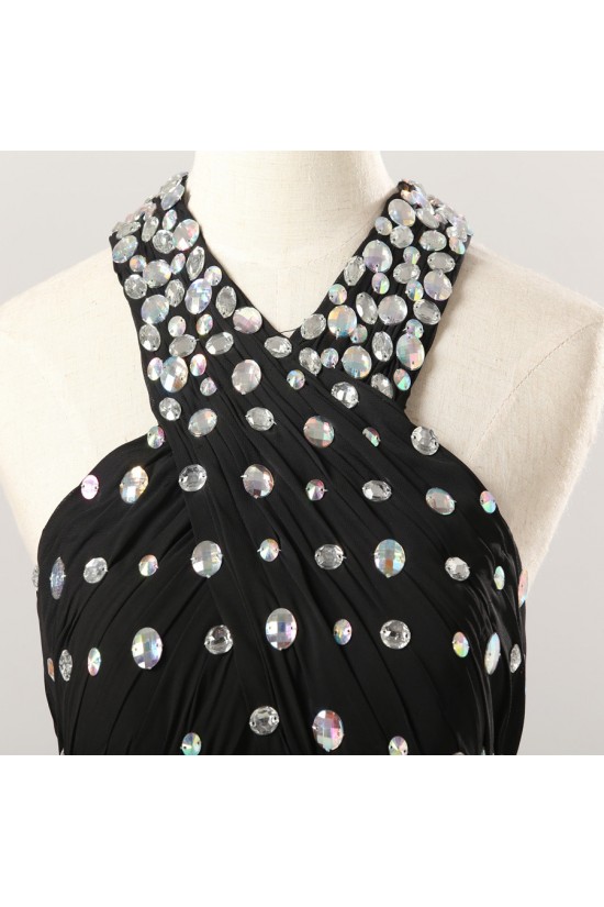 A-Line Beaded Short Black Chiffon Prom Evening Bridesmaid Dresses ED011618