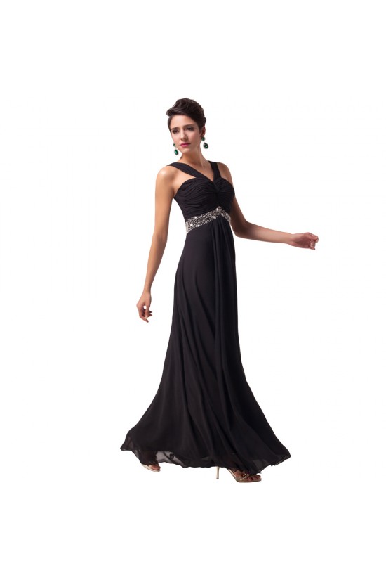 Beaded Long Black Chiffon Prom Evening Formal Dresses ED011620