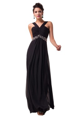 Beaded Long Black Chiffon Prom Evening Formal Dresses ED011620