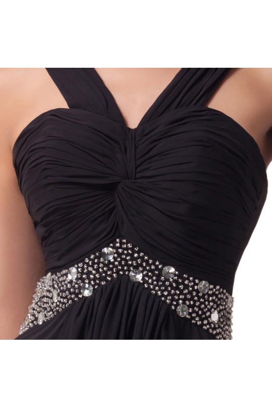 Beaded Long Black Chiffon Prom Evening Formal Dresses ED011620