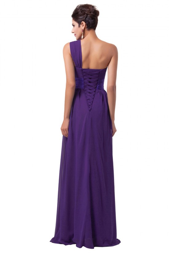 A-Line One-Shoulder Long Chiffon Prom Evening Bridesmaid Dresses ED011621