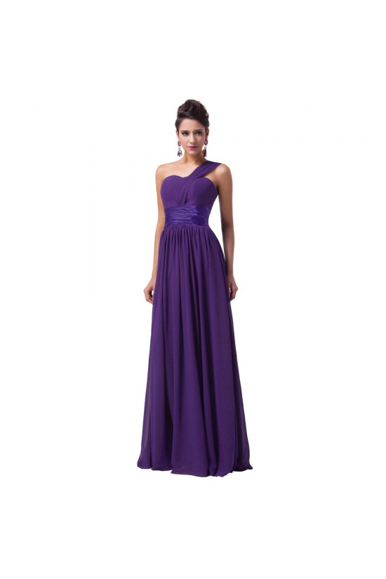 A-Line One-Shoulder Long Chiffon Prom Evening Bridesmaid Dresses ED011621