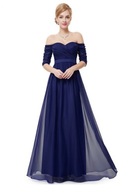 A-Line Off-the-Shoulder Half Sleeve Long Chiffon Prom Evening Formal Dresses ED011629