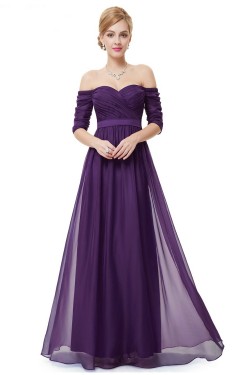 A-Line Off-the-Shoulder Half Sleeve Long Chiffon Prom Evening Formal Dresses ED011629