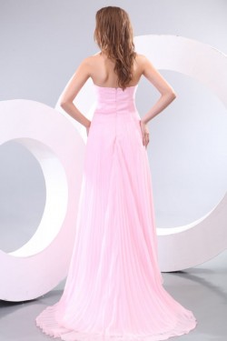 A-Line Sweetheart Pleated Long Pink Chiffon Prom Evening Formal Party Dresses ED010163