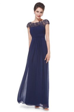 A-Line Cap-Sleeve Lace and Chiffon Long Mother of the Bride Dresses Evening Formal Dresses ED011633