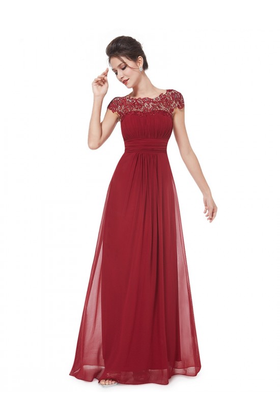 A-Line Cap-Sleeve Lace and Chiffon Long Mother of the Bride Dresses Evening Formal Dresses ED011633