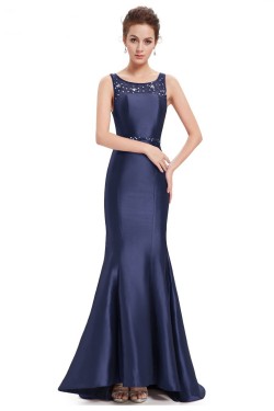 Trumpet/Mermaid Beaded Lace and Satin Long Blue Prom Evening Formal Dresses ED011634