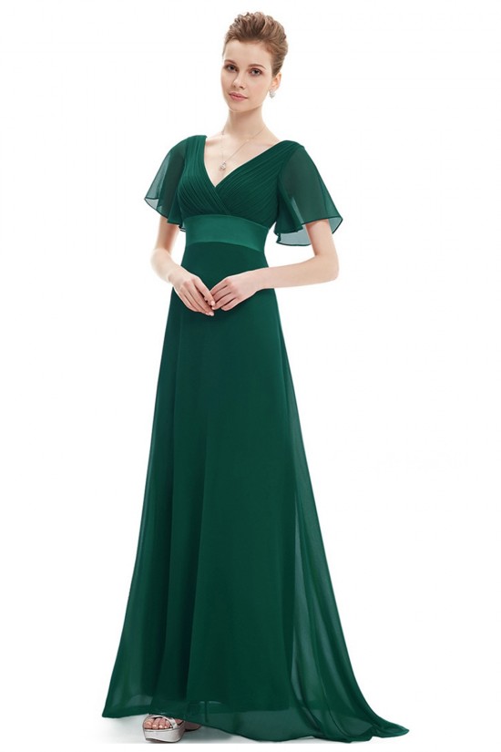 A-Line V-Neck Long Chiffon Mother of the Bride Dresses Evening Formal Dresses ED011635