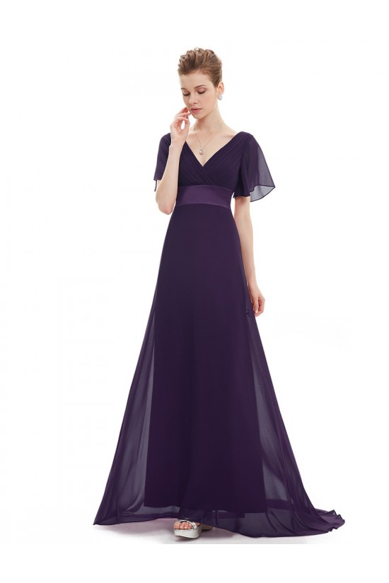 A-Line V-Neck Long Chiffon Mother of the Bride Dresses Evening Formal Dresses ED011635