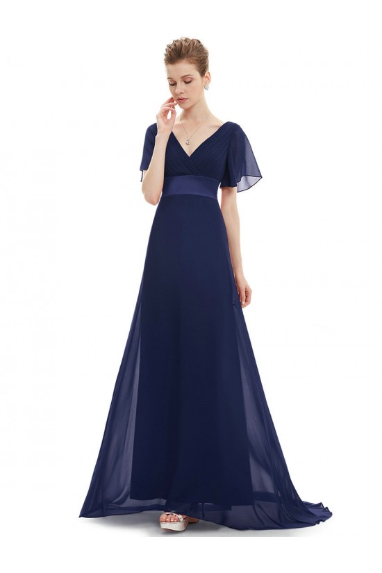 A-Line V-Neck Long Chiffon Mother of the Bride Dresses Evening Formal Dresses ED011635