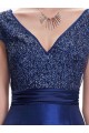 A-Line V-Neck Cap-Sleeve Long Blue Prom Evening Formal Dresses ED011638