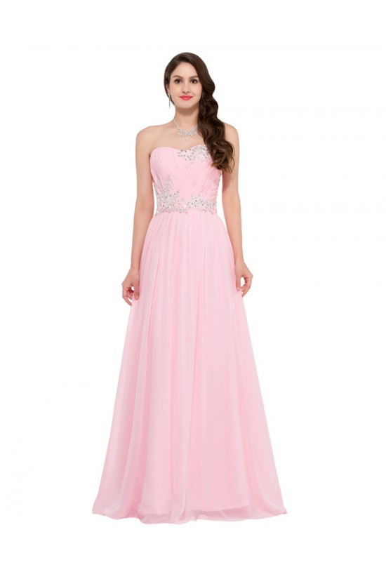 A-Line Sweetheart Beaded Long Pink Chiffon Prom Evening Formal Dresses ED011641
