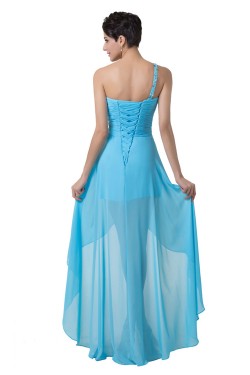High Low One-Shoulder Short Beaded Chiffon Prom Evening Formal Dresses ED011642