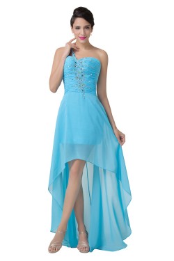 High Low One-Shoulder Short Beaded Chiffon Prom Evening Formal Dresses ED011642