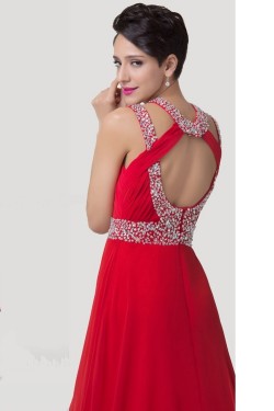 Sheath/Column Beaded Long Red Chiffon Prom Evening Formal Dresses ED011643