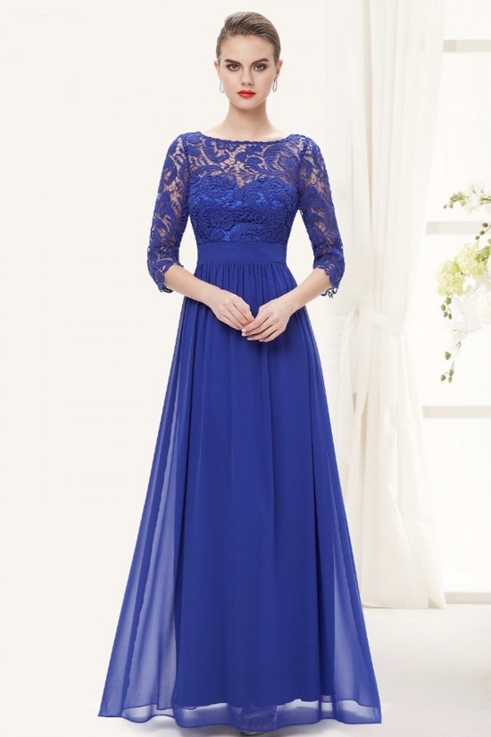 A-Line Half Sleeve Long Black Lace and Chiffon Prom Evening Formal Dresses ED011645