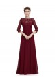 A-Line Half Sleeve Long Black Lace and Chiffon Prom Evening Formal Dresses ED011645