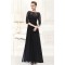 A-Line Half Sleeve Long Black Lace and Chiffon Prom Evening Formal Dresses ED011645