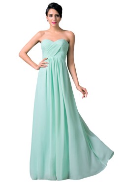 A-Line Sweetheart Long Mint Green Chiffon Prom Evening Bridesmaid Dresses ED011648