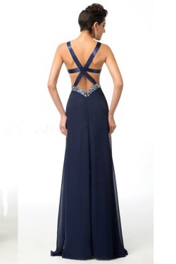 Sheath/Column Beaded Split-Front Long Chiffon Prom Evening Formal Dresses ED011650