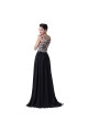 A-Line Beaded Long Black Chiffon Prom Evening Formal Dresses ED011651