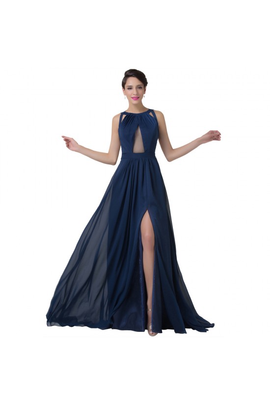 A-Line Split-Front Long Chiffon Prom Evening Formal Dresses ED011652