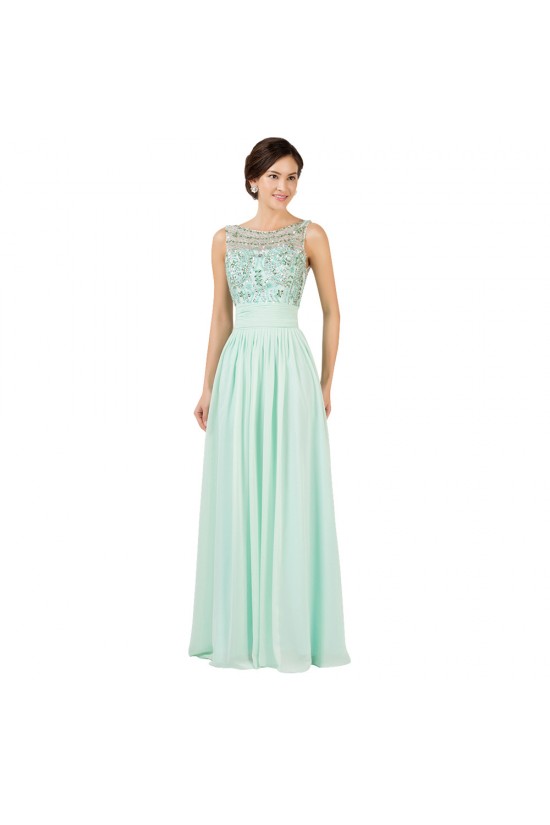 A-Line Bateau Beaded Long Chiffon Prom Evening Formal Dresses ED011654