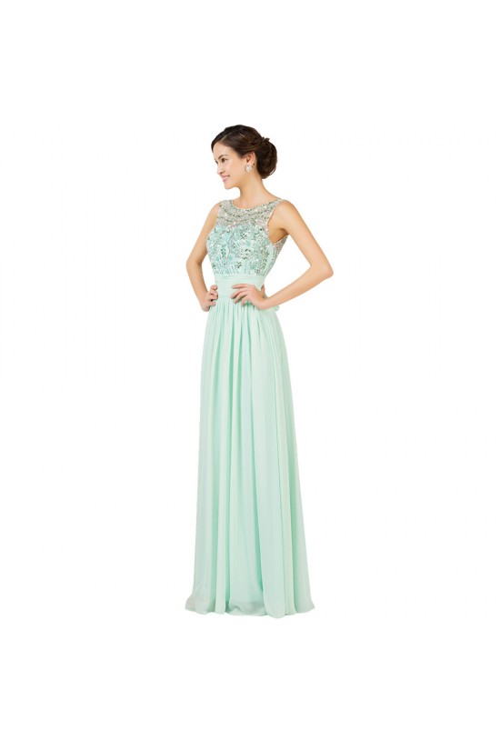 A-Line Bateau Beaded Long Chiffon Prom Evening Formal Dresses ED011654