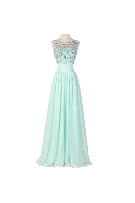 A-Line Bateau Beaded Long Chiffon Prom Evening Formal Dresses ED011654
